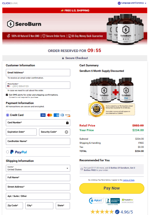 SeroBurn Secured Order Page